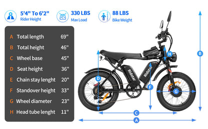 Ridestar Q20Pro 2000W - Fat Tire Electric Bike